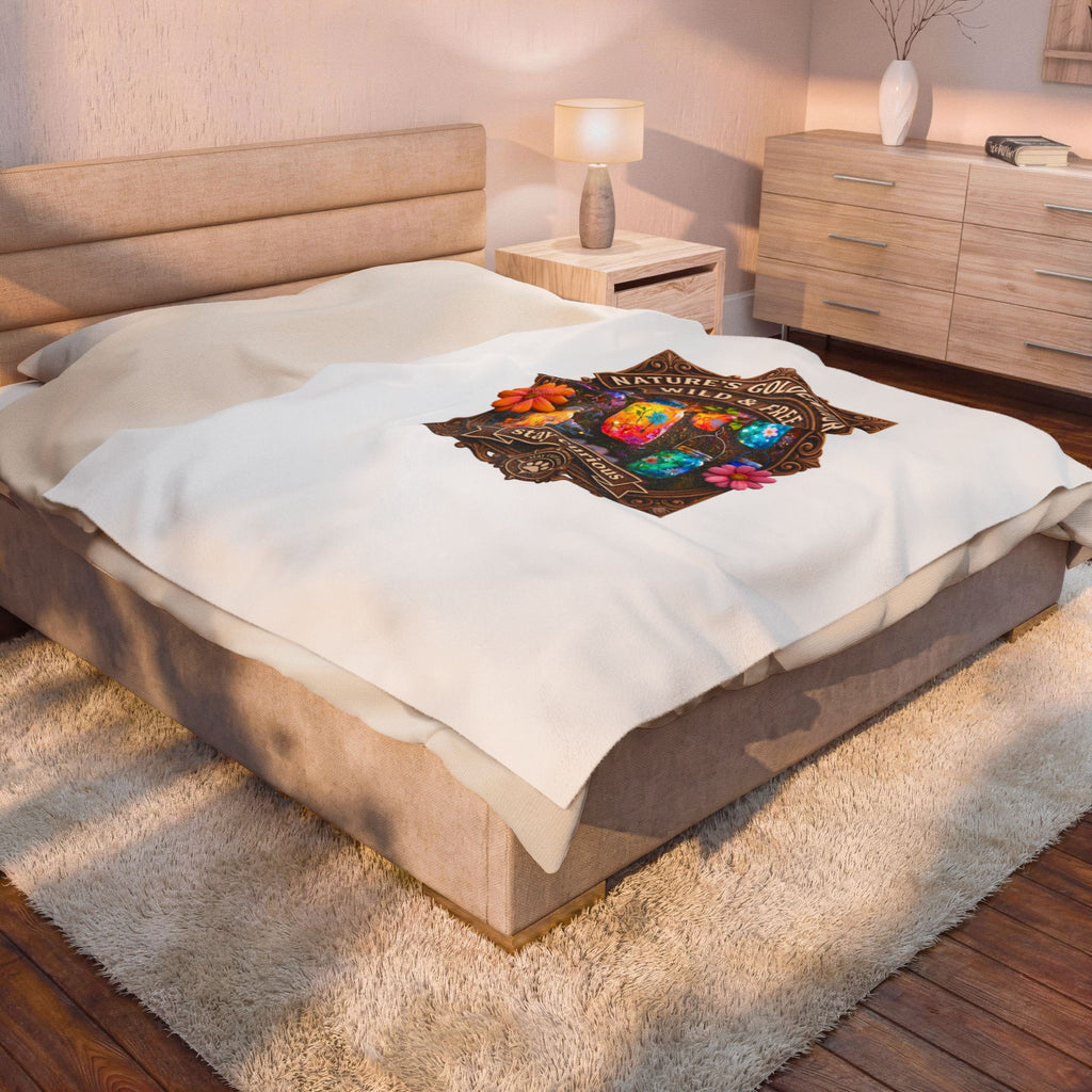 Velveteen Plush Blanket — "Nature's Golden Hour: Wild & Free" Colorful Jar Art Cozy Throw