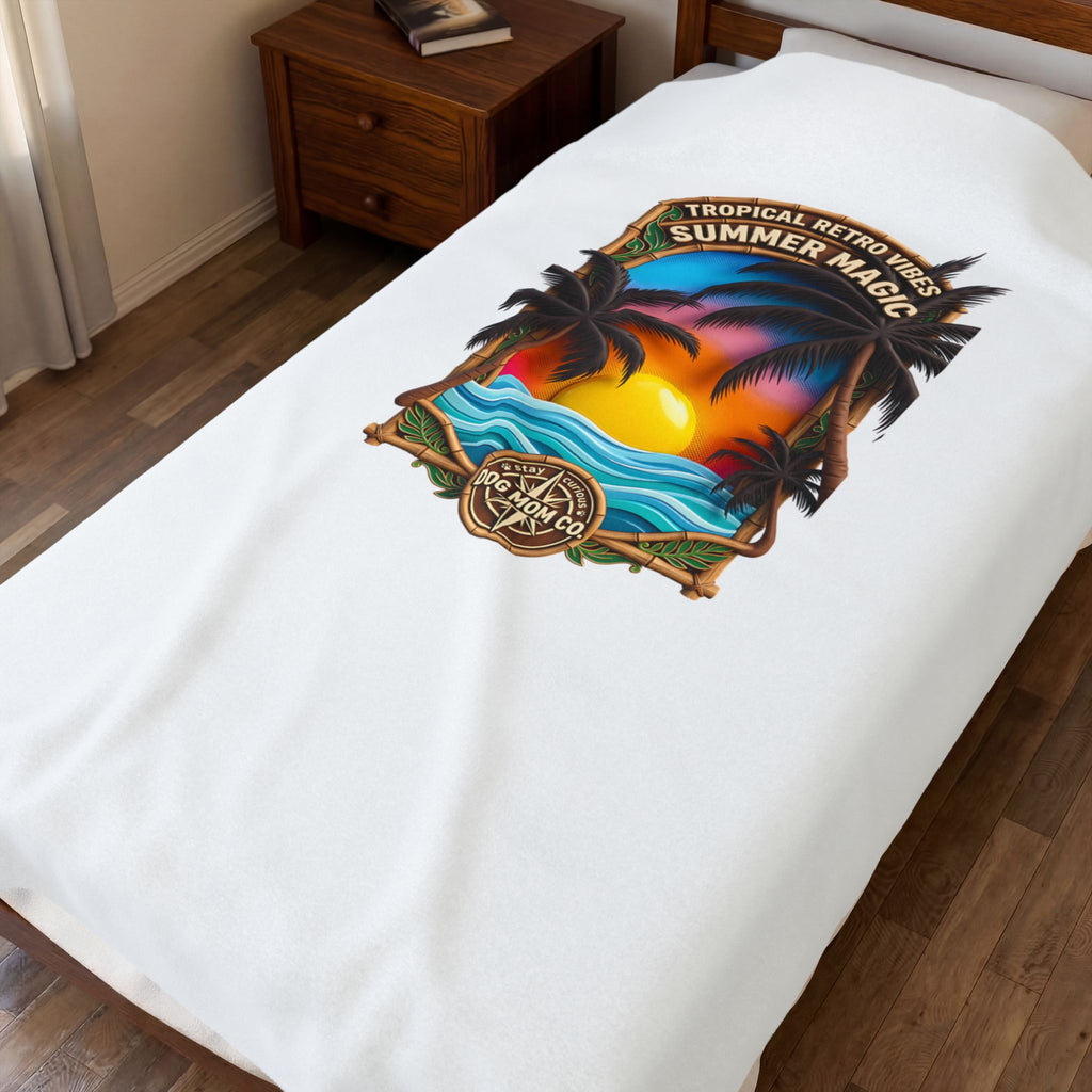 Velveteen Plush Blanket — Tropical Retro Vibes "Summer Magic" Beach Throw