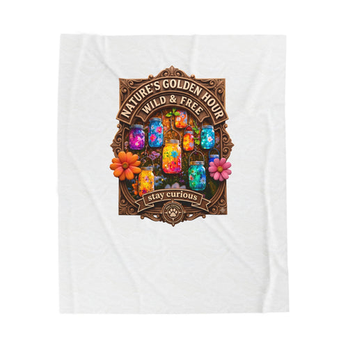 Velveteen Plush Blanket — "Nature's Golden Hour: Wild & Free" Colorful Jar Art Cozy Throw