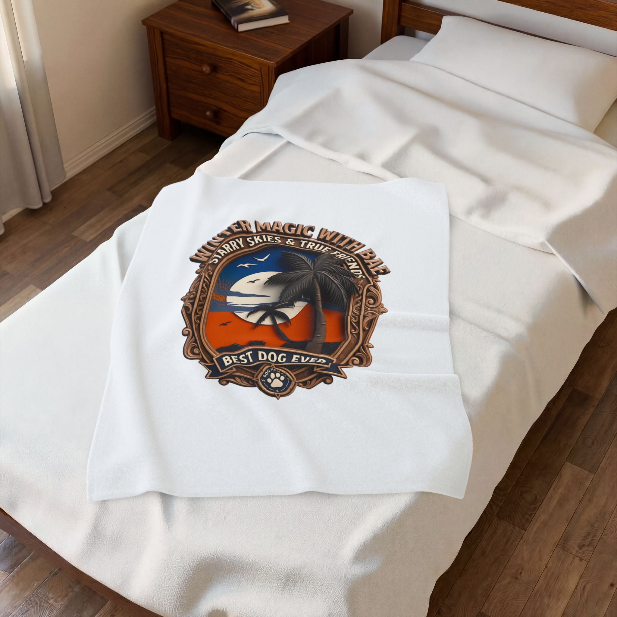 Velveteen Plush Blanket — 'Summer Magic With Babe' Dog Sunset Throw
