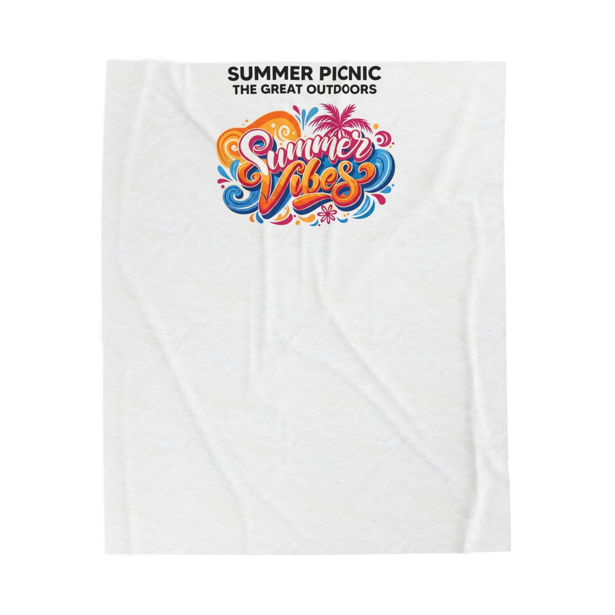 Velveteen Plush Blanket — "Summer Vibes" Colorful Picnic Graphic Throw