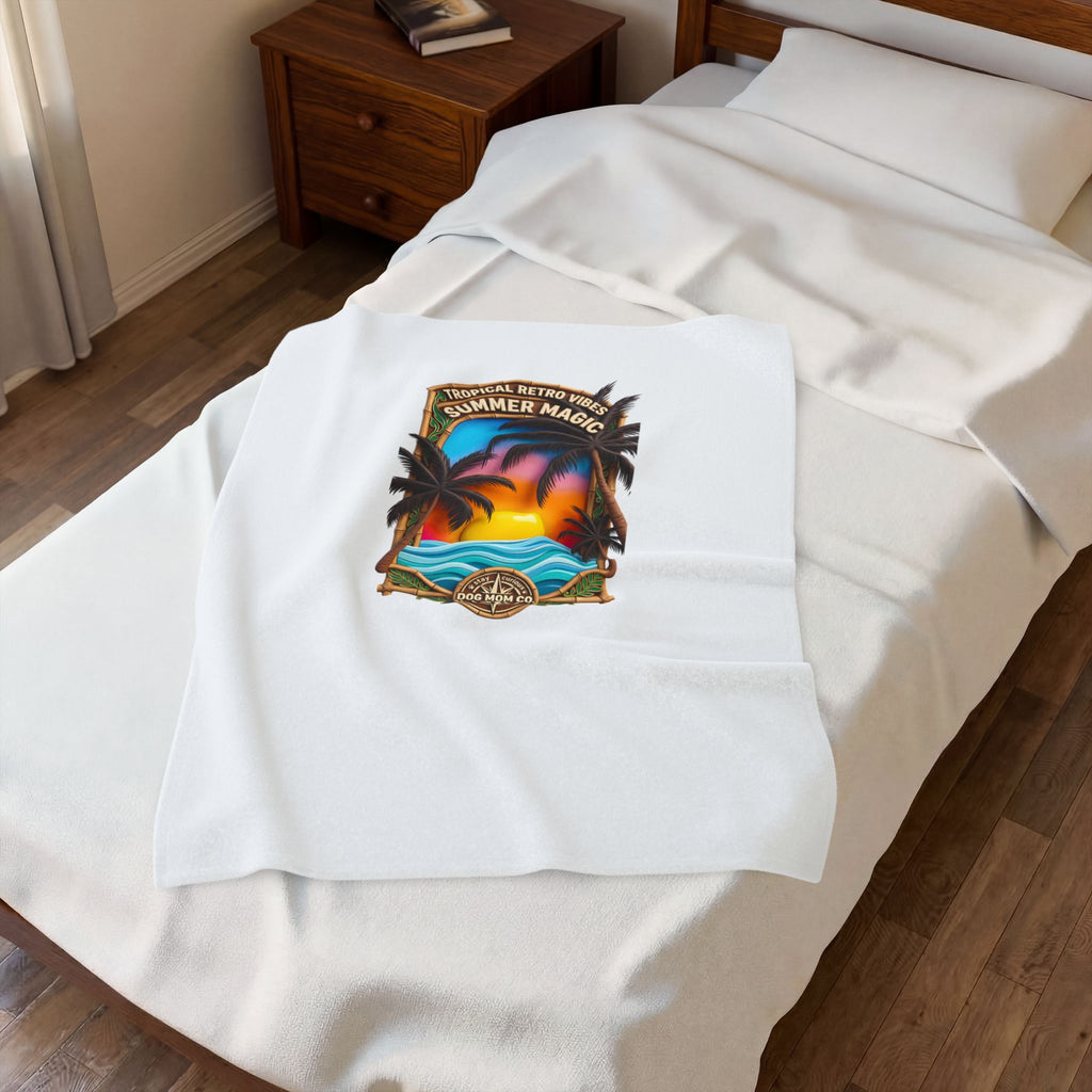 Velveteen Plush Blanket — Tropical Retro Vibes "Summer Magic" Beach Throw