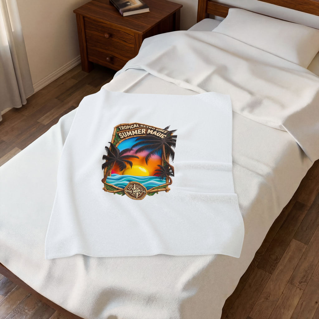 Velveteen Plush Blanket — 'Summer Magic' Tropical Sunset Palm Beach Throw