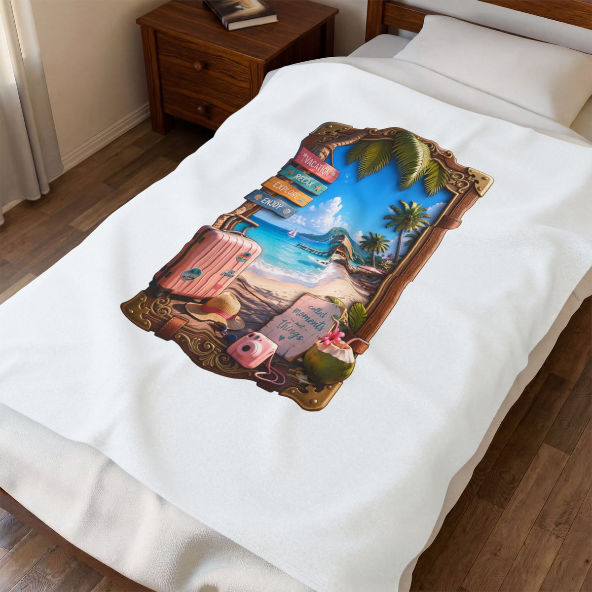Tropical Beach Velveteen Plush Blanket — Travel-Inspired Seaside Design