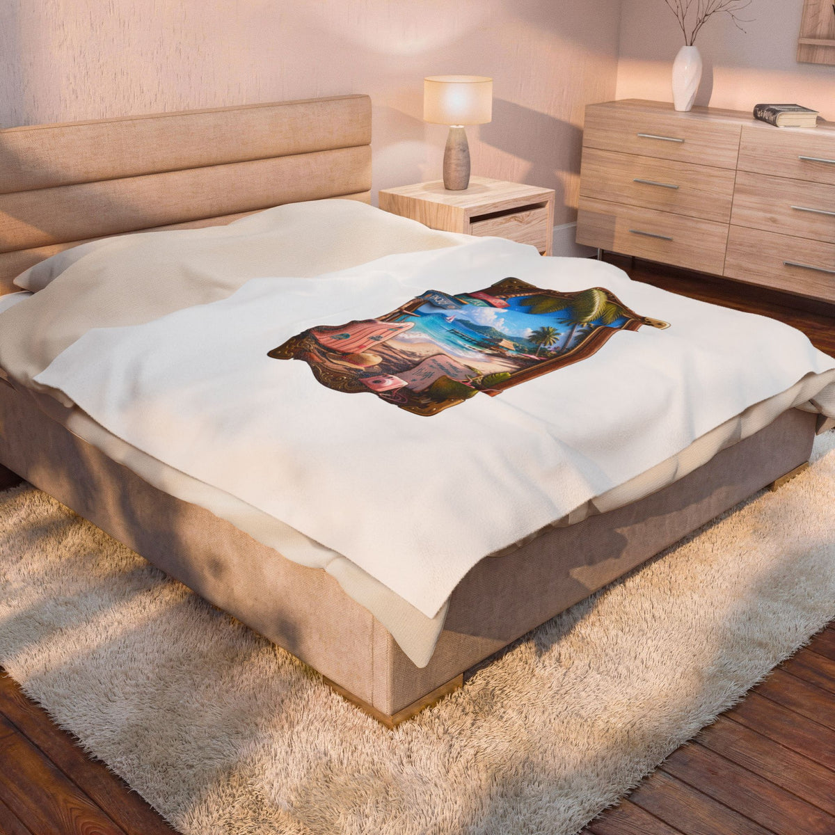 Tropical Beach Velveteen Plush Blanket — Travel-Inspired Seaside Design