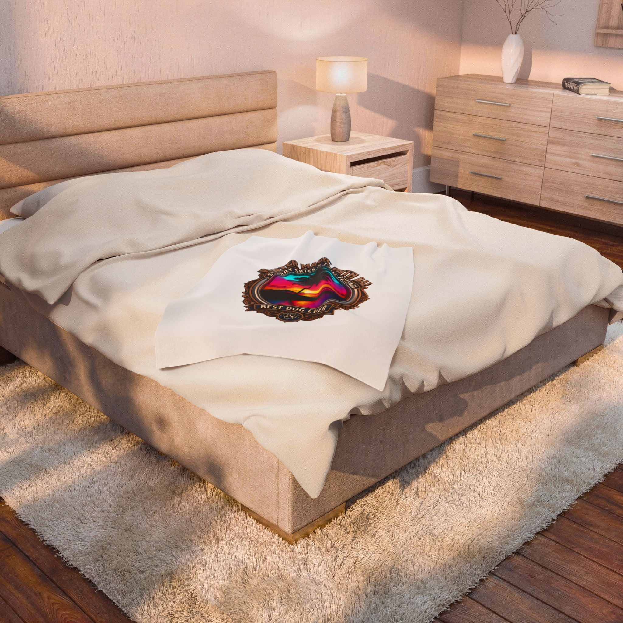 Plush Blanket — "Never Magic With Bark" Tropical Sunset Best Dog Ever Throw