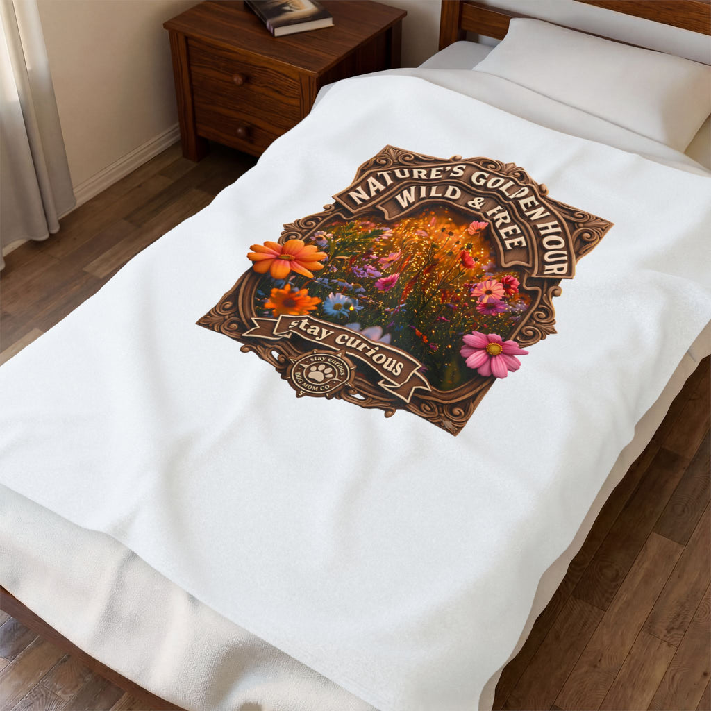 Velveteen Plush Blanket — "Nature's Golden Hour: Wild & Free" Floral Throw
