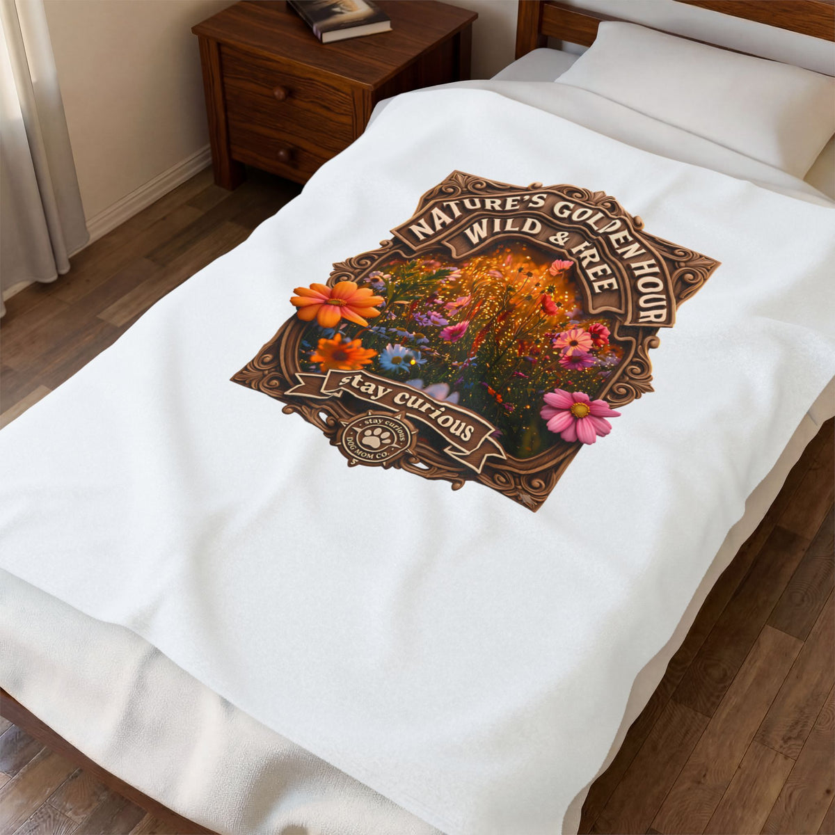 Velveteen Plush Blanket — "Nature's Golden Hour: Wild & Free" Floral Throw