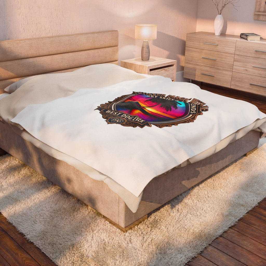 Plush Blanket — "Never Magic With Bark" Tropical Sunset Best Dog Ever Throw