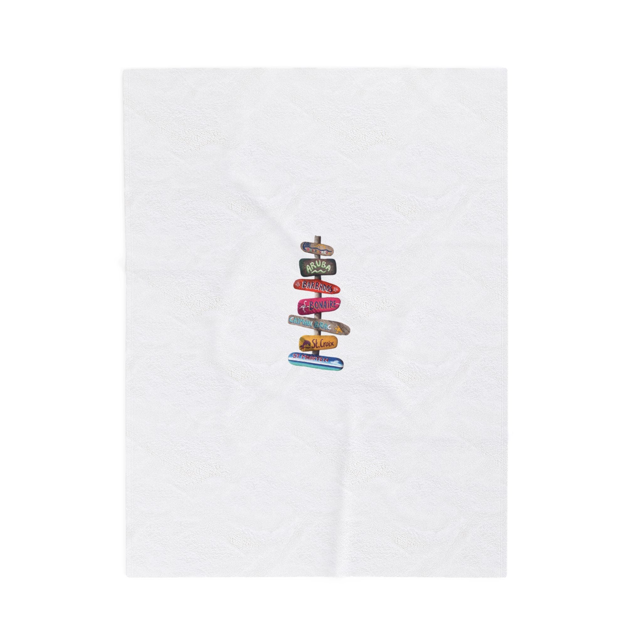 Velveteen Plush Blanket — Cozy Vintage Signpost Travel Throw