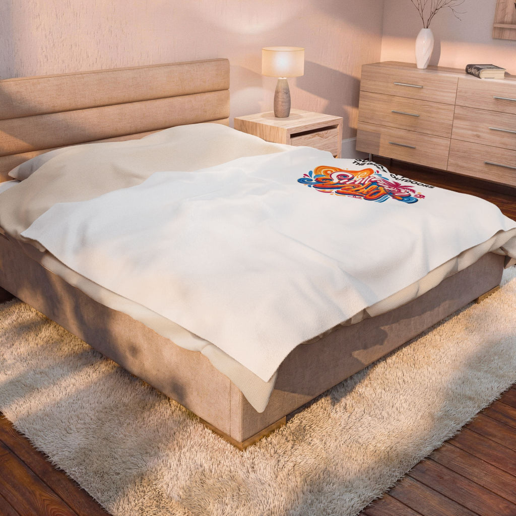 Velveteen Plush Blanket — "Summer Vibes" Colorful Picnic Graphic Throw