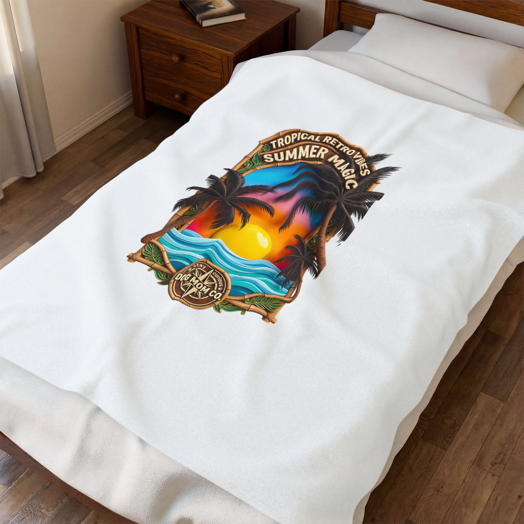 Velveteen Plush Blanket — 'Summer Magic' Tropical Sunset Palm Beach Throw