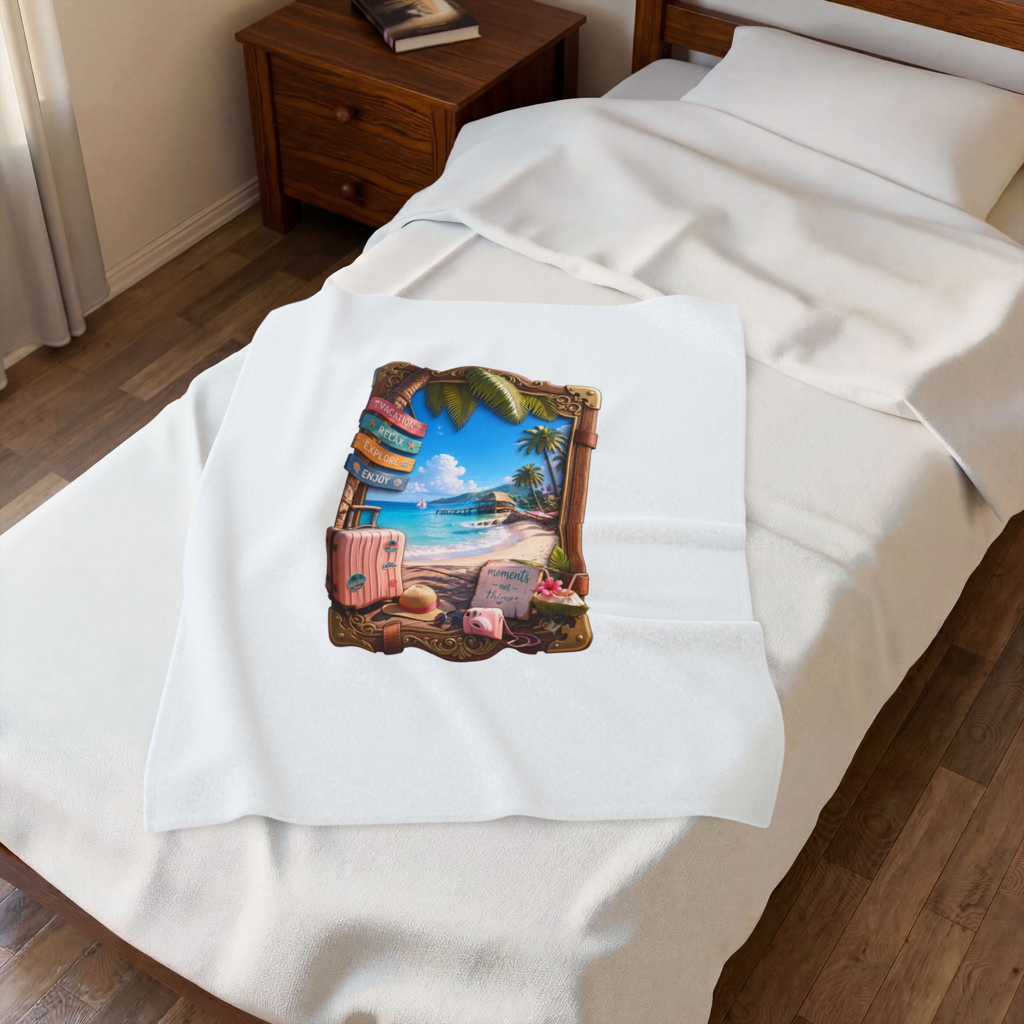 Tropical Beach Velveteen Plush Blanket — Travel-Inspired Seaside Design