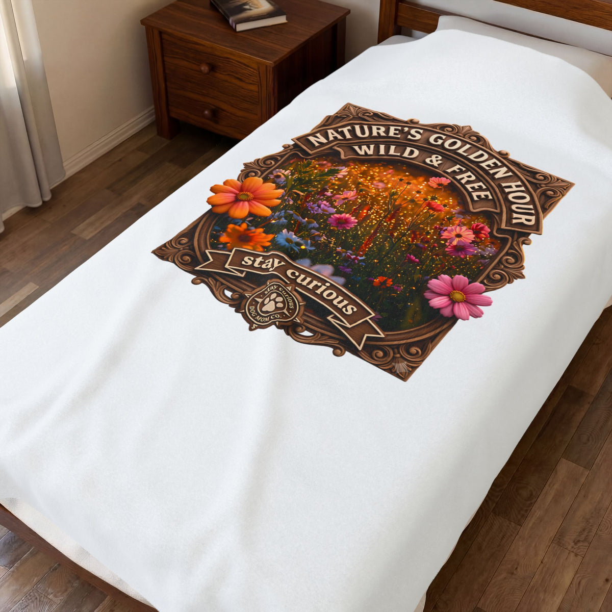 Velveteen Plush Blanket — "Nature's Golden Hour: Wild & Free" Floral Throw