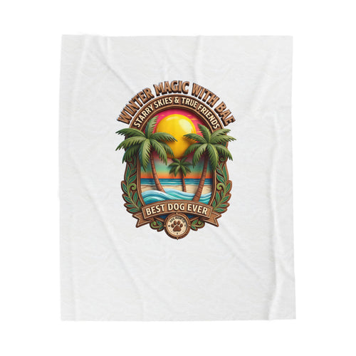 Velveteen Plush Blanket — "Best Dog Ever" Tropical Sunset Palm Throw