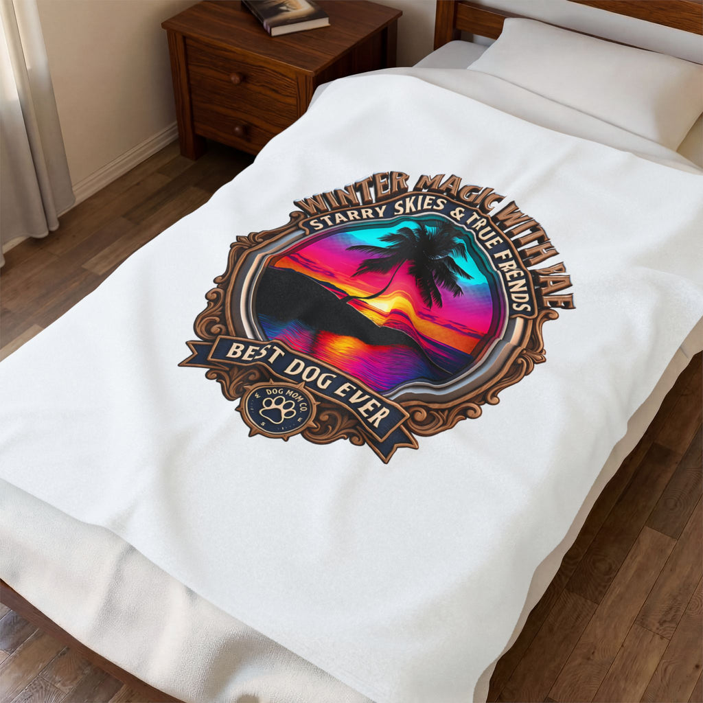 Plush Blanket — "Never Magic With Bark" Tropical Sunset Best Dog Ever Throw