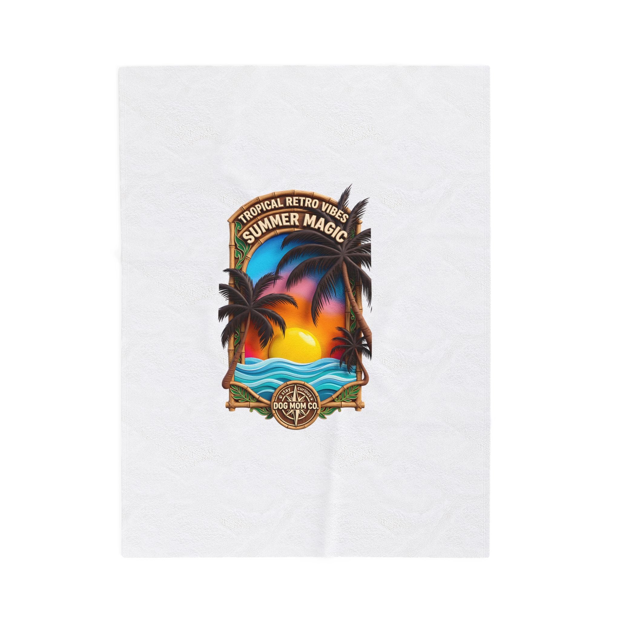 Velveteen Plush Blanket — 'Summer Magic' Tropical Sunset Palm Beach Throw