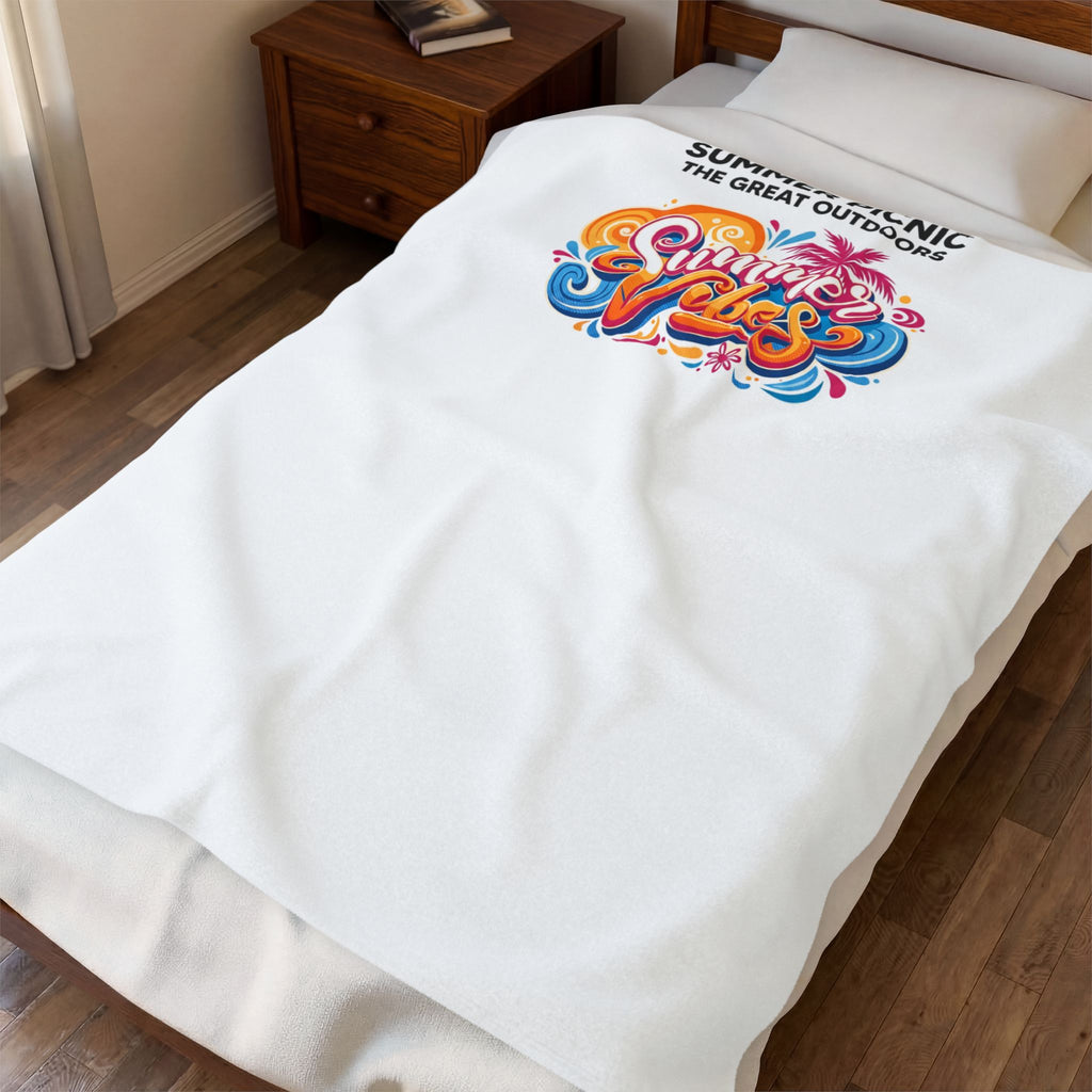 Velveteen Plush Blanket — "Summer Vibes" Colorful Picnic Graphic Throw