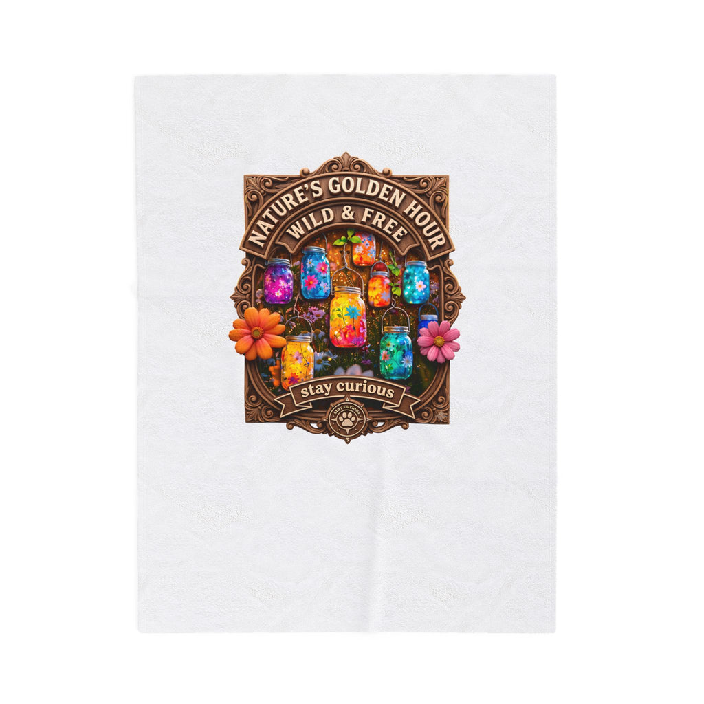 Velveteen Plush Blanket — "Nature's Golden Hour: Wild & Free" Colorful Jar Art Cozy Throw