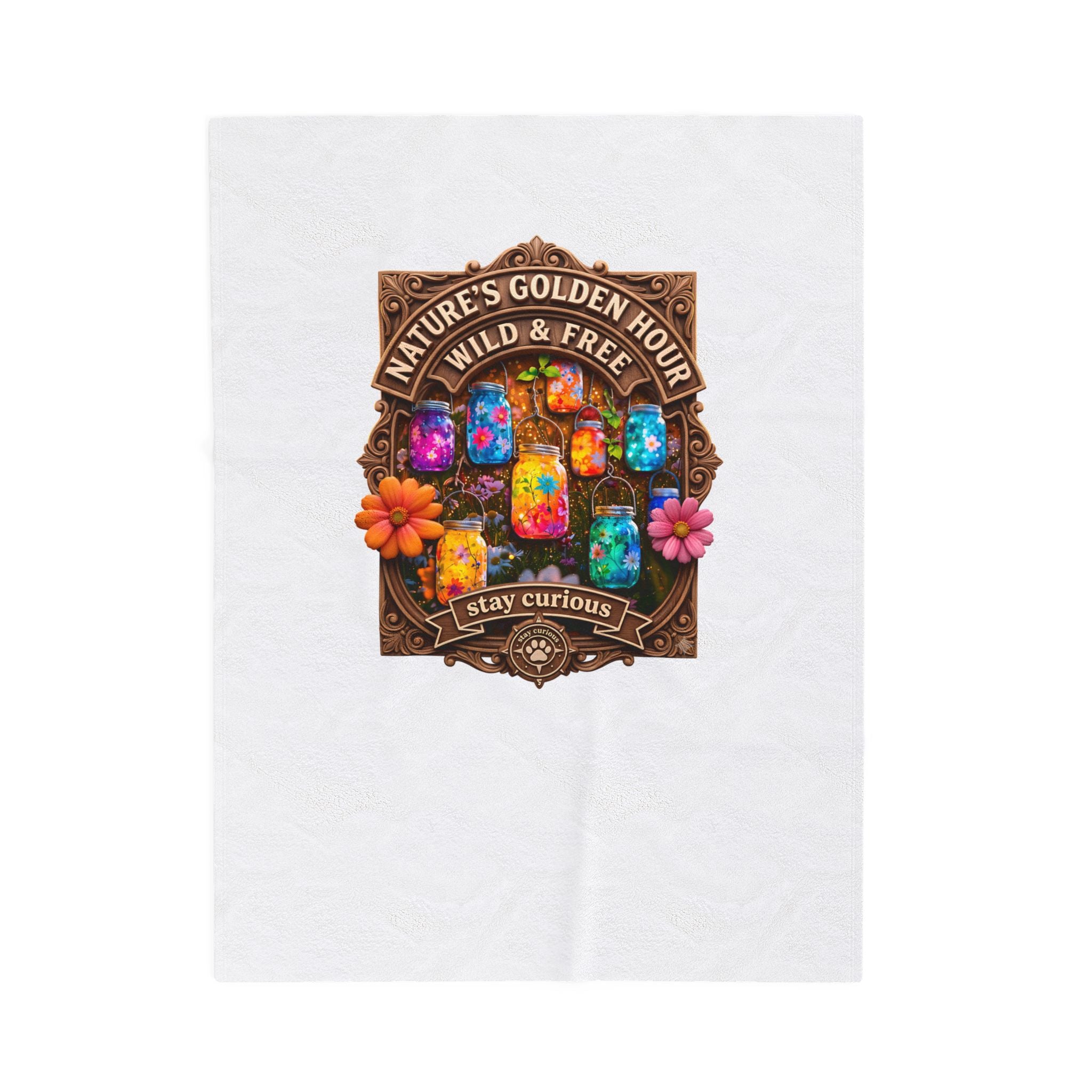 Velveteen Plush Blanket — "Nature's Golden Hour: Wild & Free" Colorful Jar Art Cozy Throw