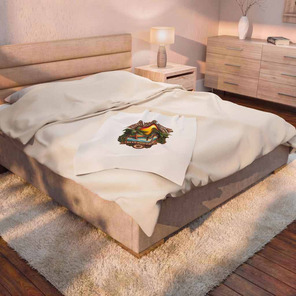 Velveteen Plush Blanket — "Best Dog Ever" Tropical Sunset Palm Throw