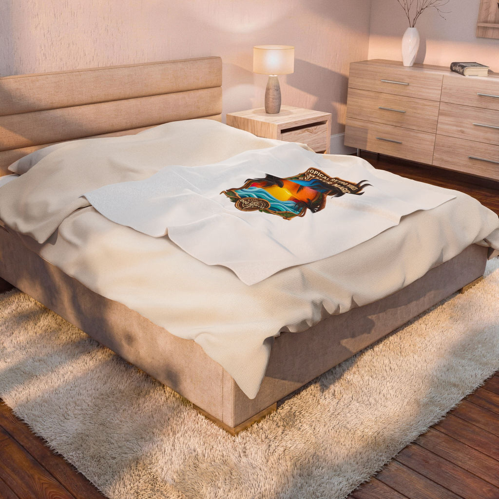Velveteen Plush Blanket — Tropical Retro Vibes "Summer Magic" Beach Throw