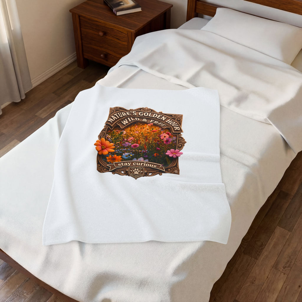 Velveteen Plush Blanket — "Nature's Golden Hour: Wild & Free" Floral Throw