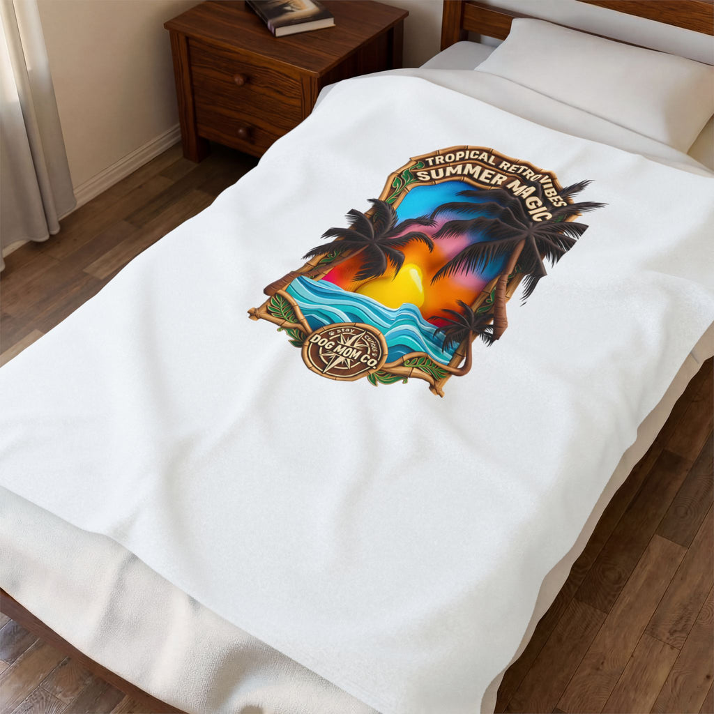 Velveteen Plush Blanket — Tropical Retro Vibes "Summer Magic" Beach Throw