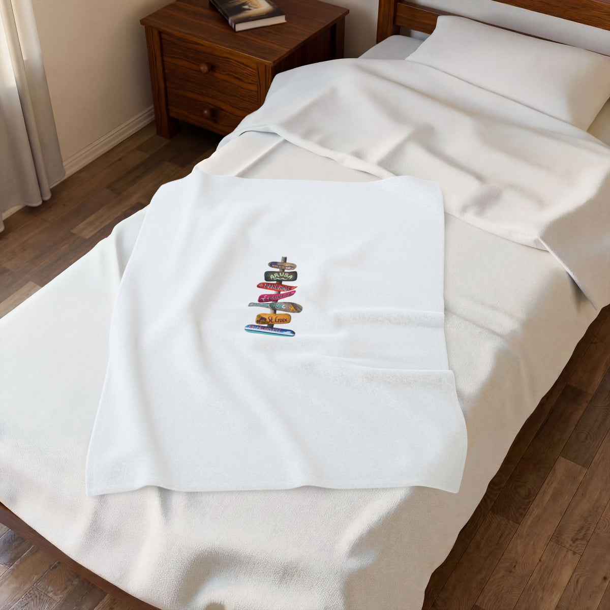 Velveteen Plush Blanket — Cozy Vintage Signpost Travel Throw