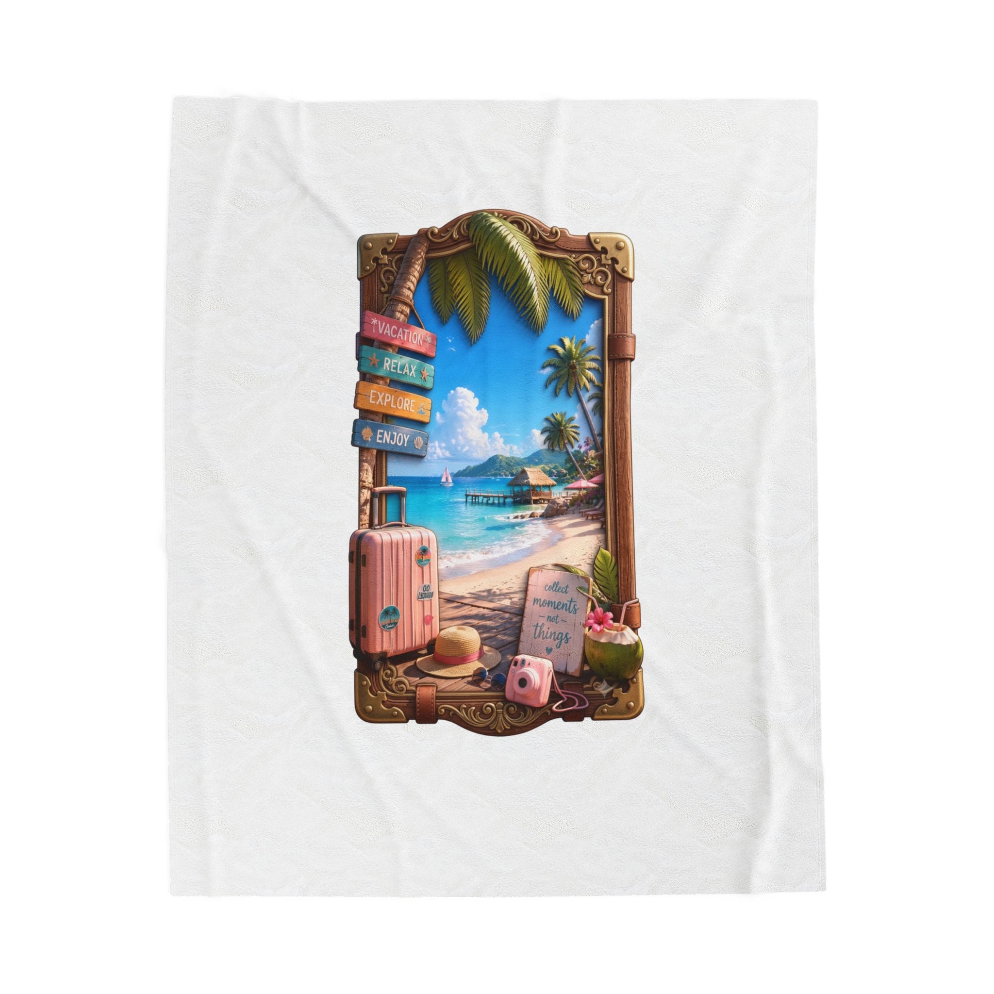 Tropical Beach Velveteen Plush Blanket — Travel-Inspired Seaside Design