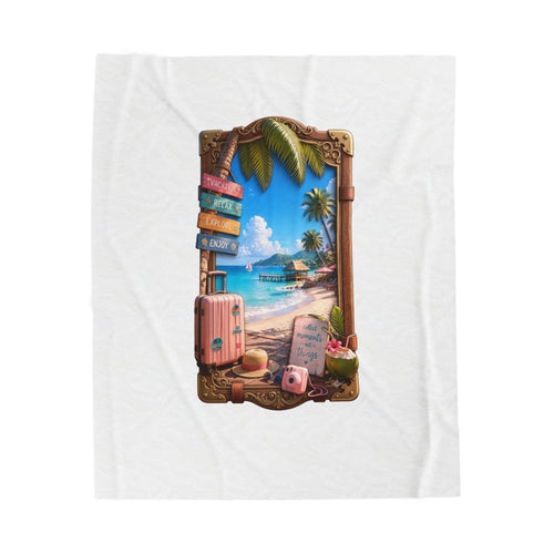 Tropical Beach Velveteen Plush Blanket — Travel-Inspired Seaside Design