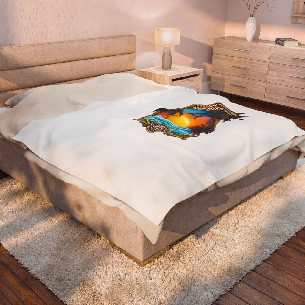 Velveteen Plush Blanket — Tropical Retro Vibes "Summer Magic" Beach Throw