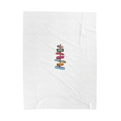 Caribbean Islands Signpost Velveteen Throw Blanket in 60 x 80 in, laid flat, front