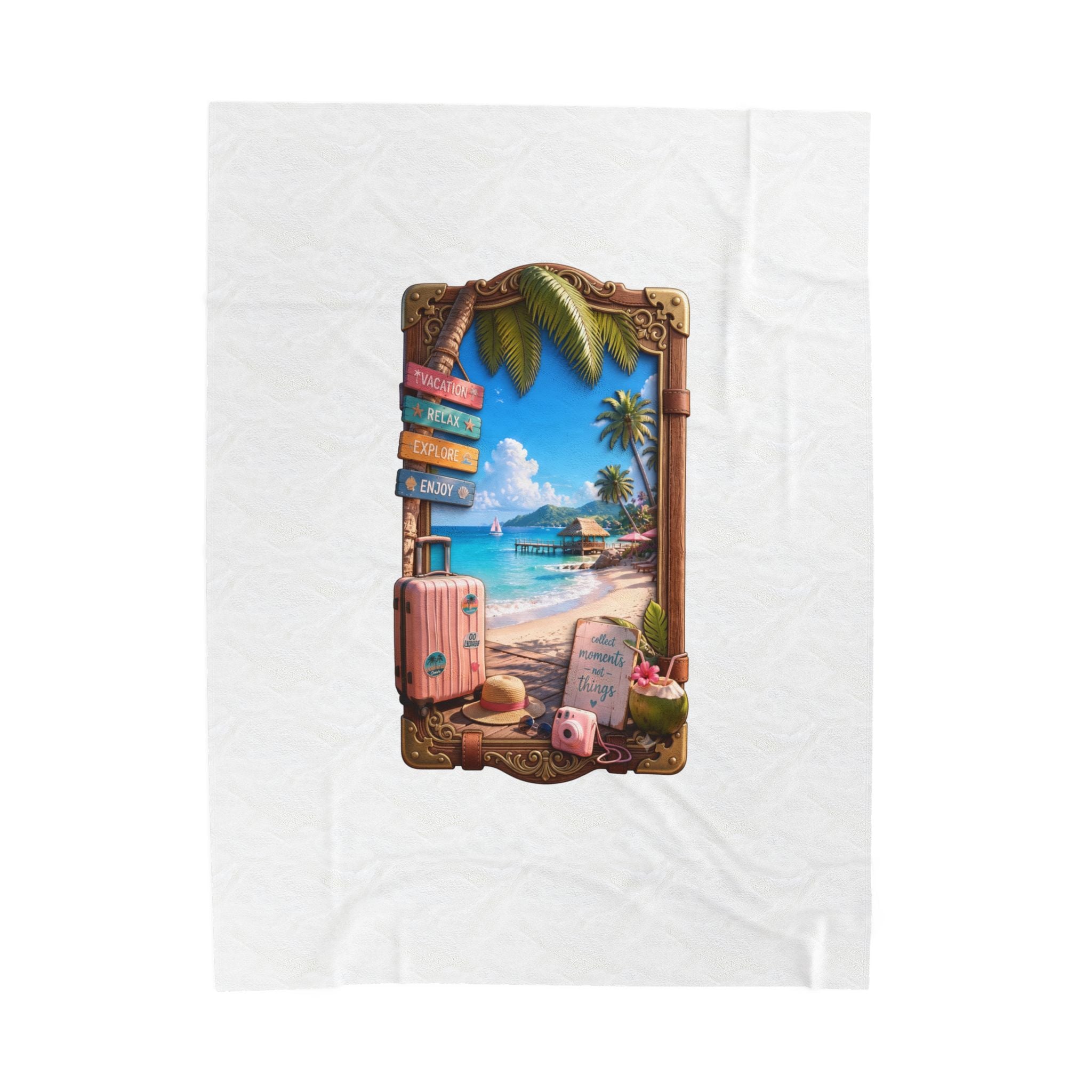 Tropical Beach Velveteen Plush Blanket — Travel-Inspired Seaside Design