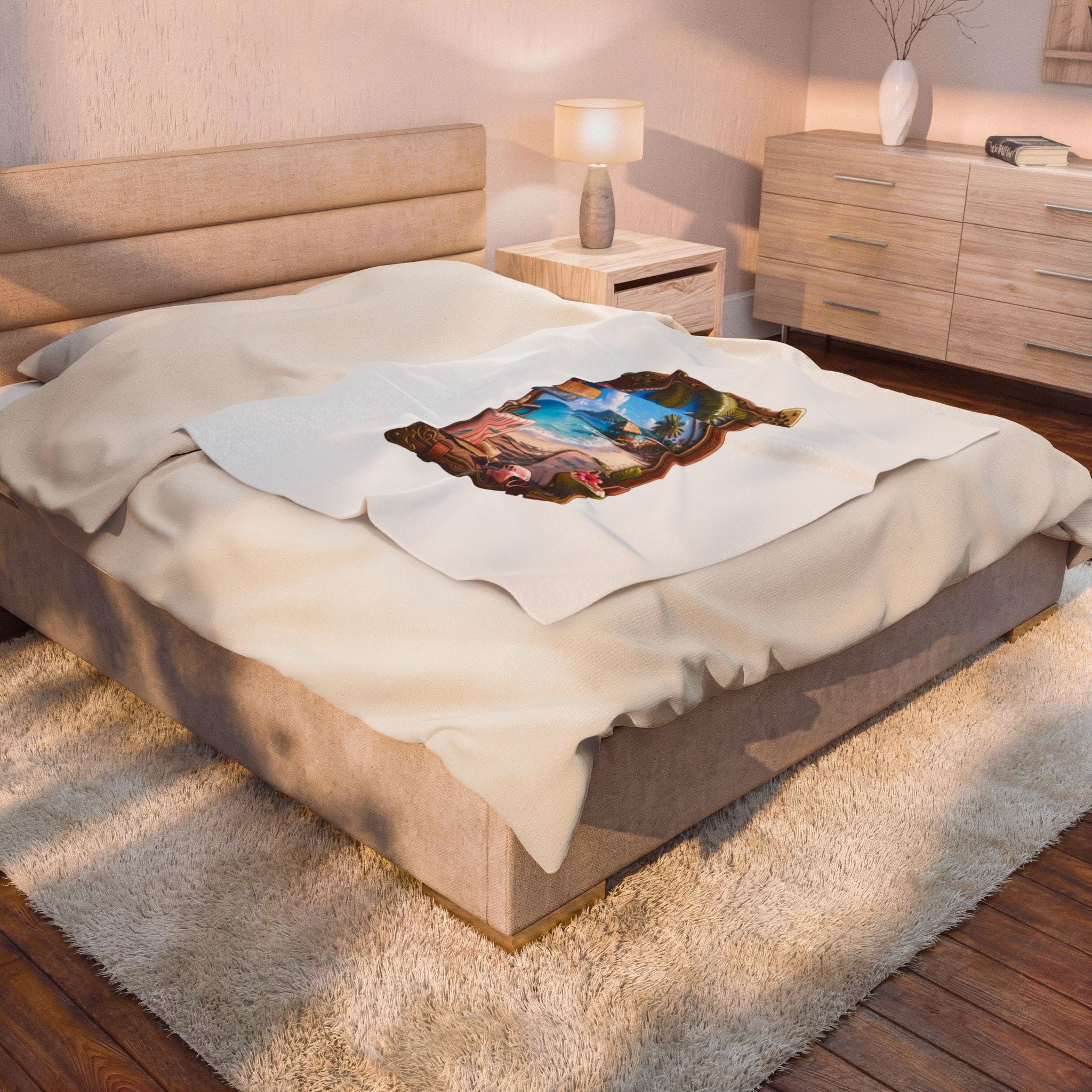 Tropical Beach Velveteen Plush Blanket — Travel-Inspired Seaside Design