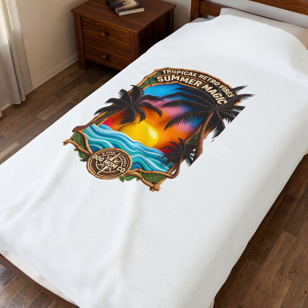 Velveteen Plush Blanket — 'Summer Magic' Tropical Sunset Palm Beach Throw