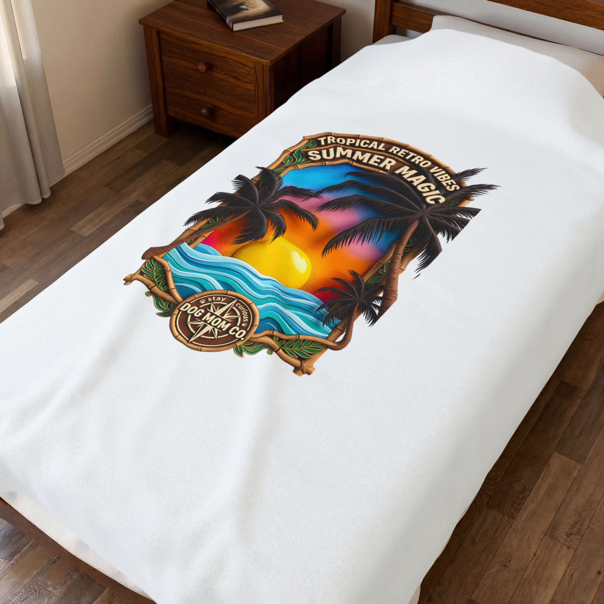 Velveteen Plush Blanket — 'Summer Magic' Tropical Sunset Palm Beach Throw