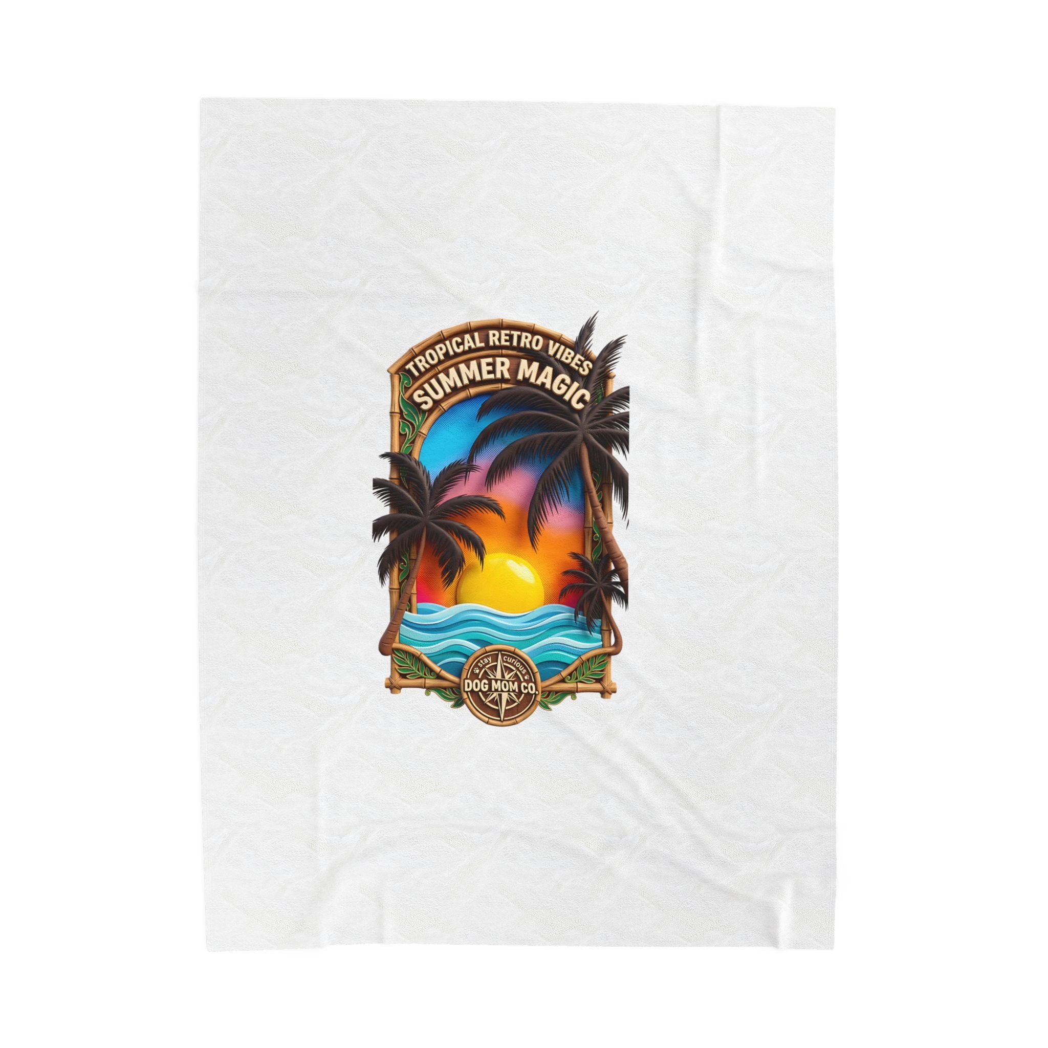 Velveteen Plush Blanket — 'Summer Magic' Tropical Sunset Palm Beach Throw