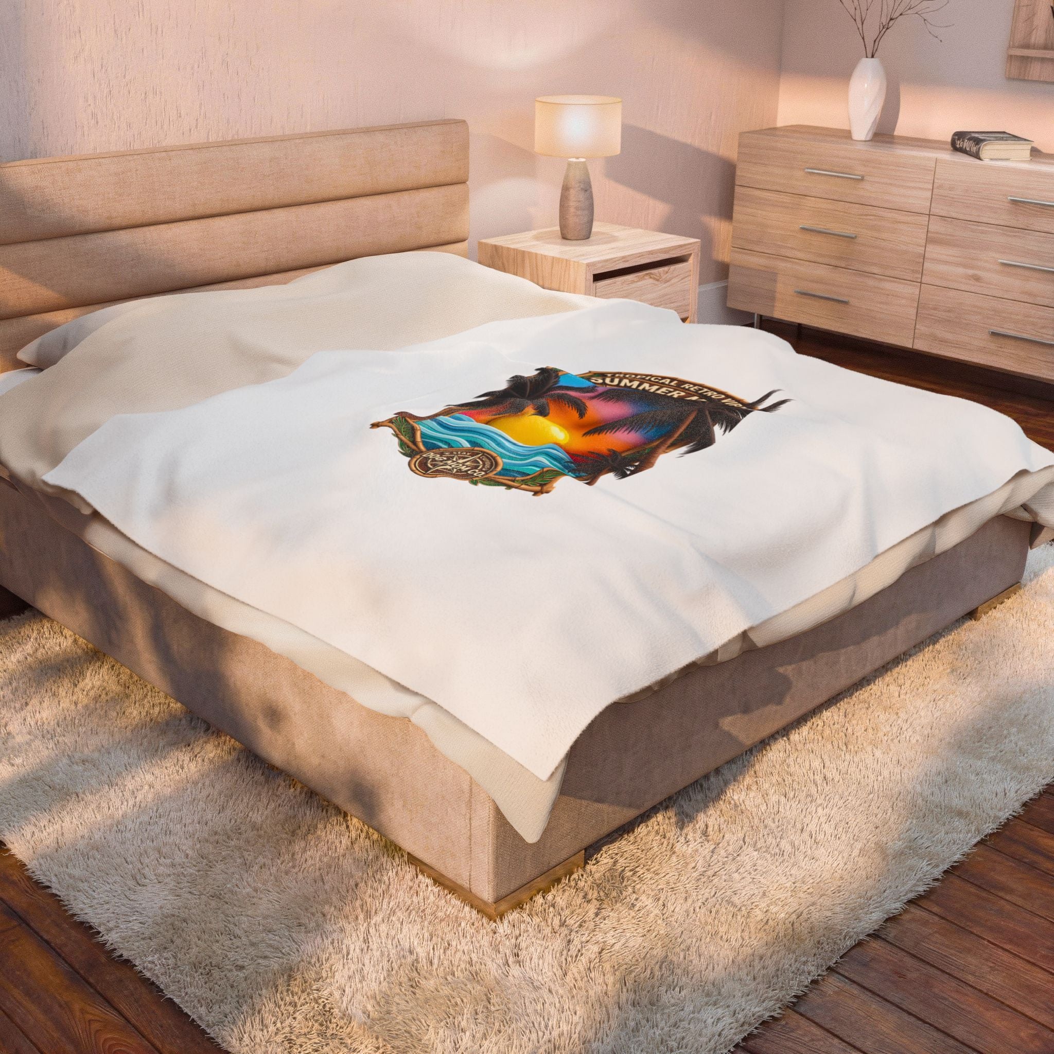 Velveteen Plush Blanket — 'Summer Magic' Tropical Sunset Palm Beach Throw