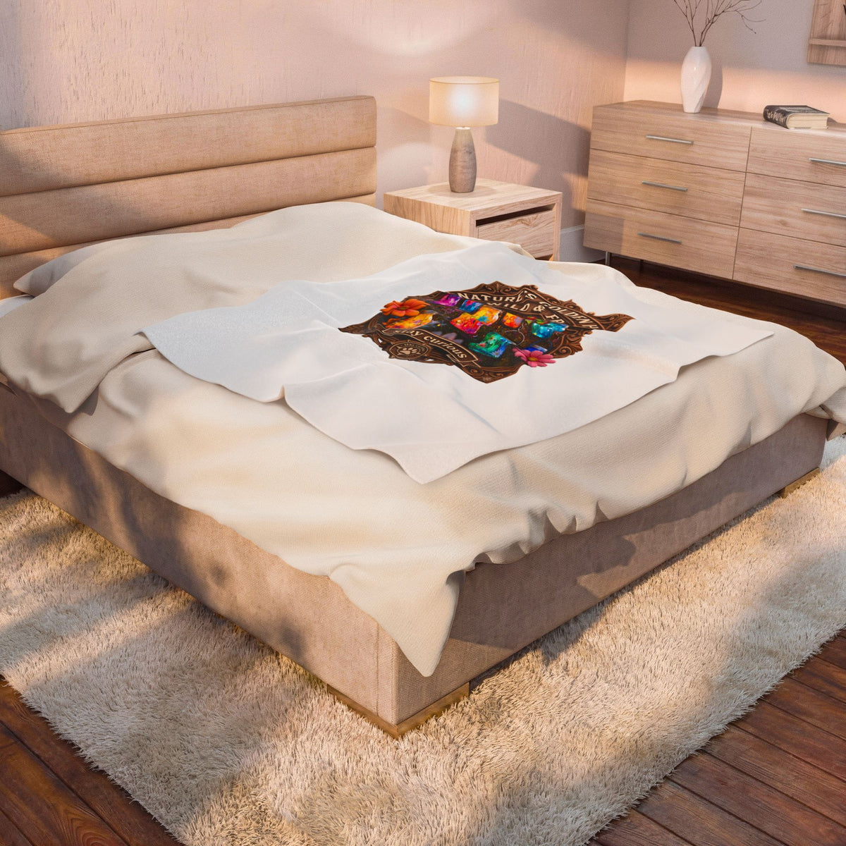 Velveteen Plush Blanket — "Nature's Golden Hour: Wild & Free" Colorful Jar Art Cozy Throw