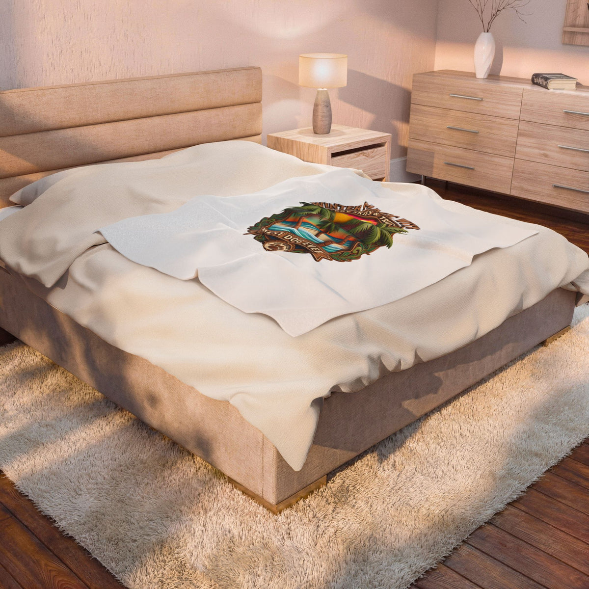Velveteen Plush Blanket — "Best Dog Ever" Tropical Sunset Palm Throw