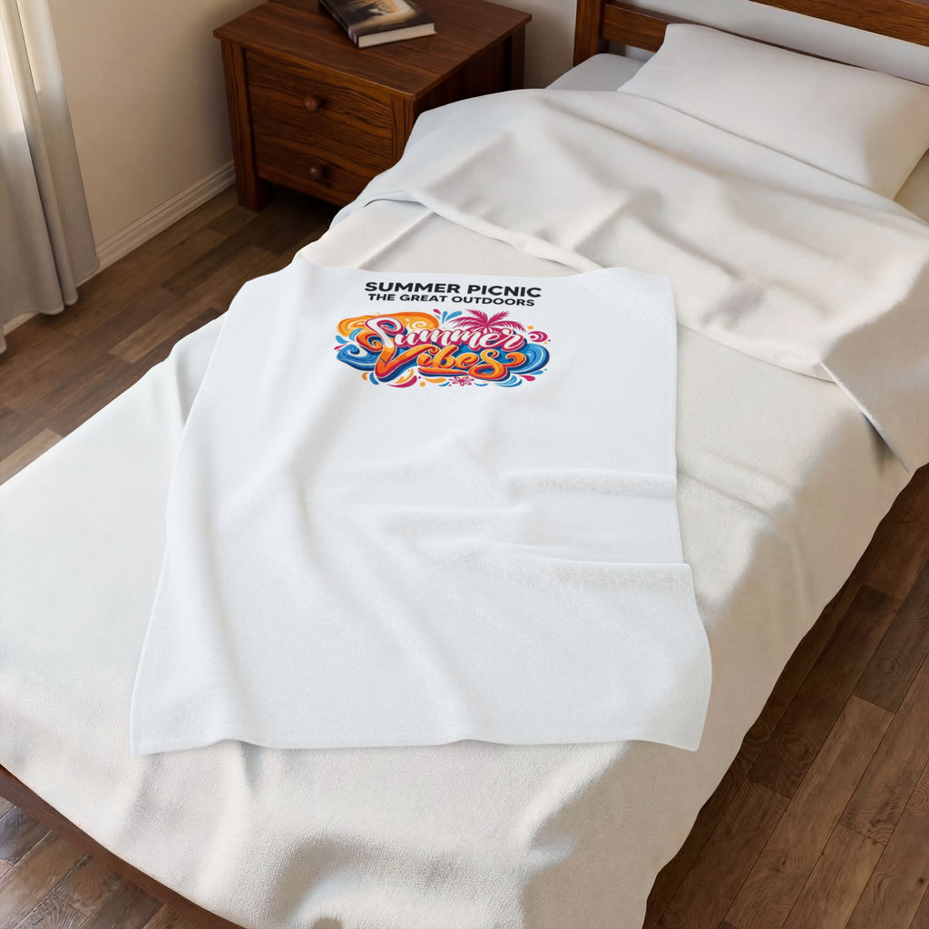 Velveteen Plush Blanket — "Summer Vibes" Colorful Picnic Graphic Throw