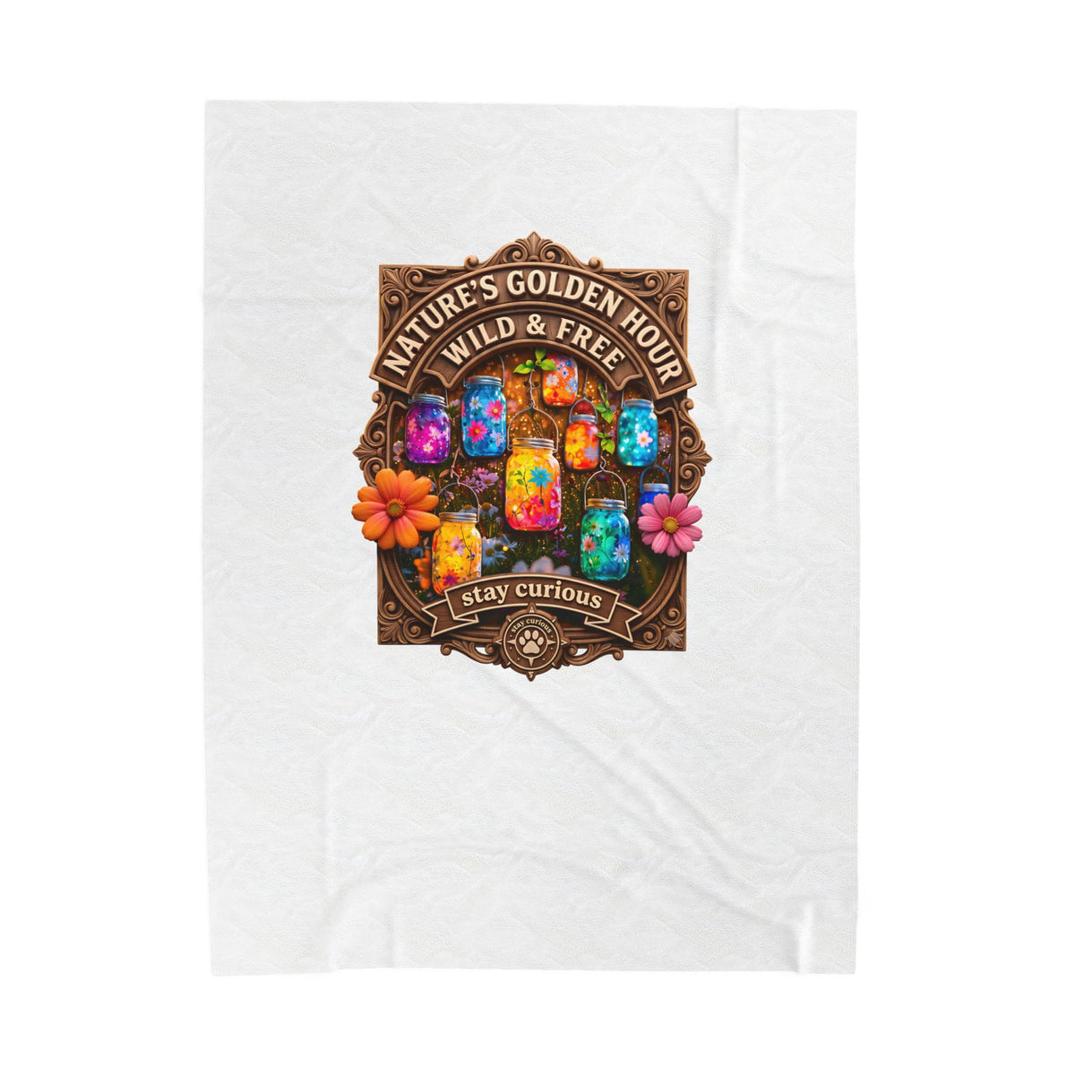 Velveteen Plush Blanket — "Nature's Golden Hour: Wild & Free" Colorful Jar Art Cozy Throw