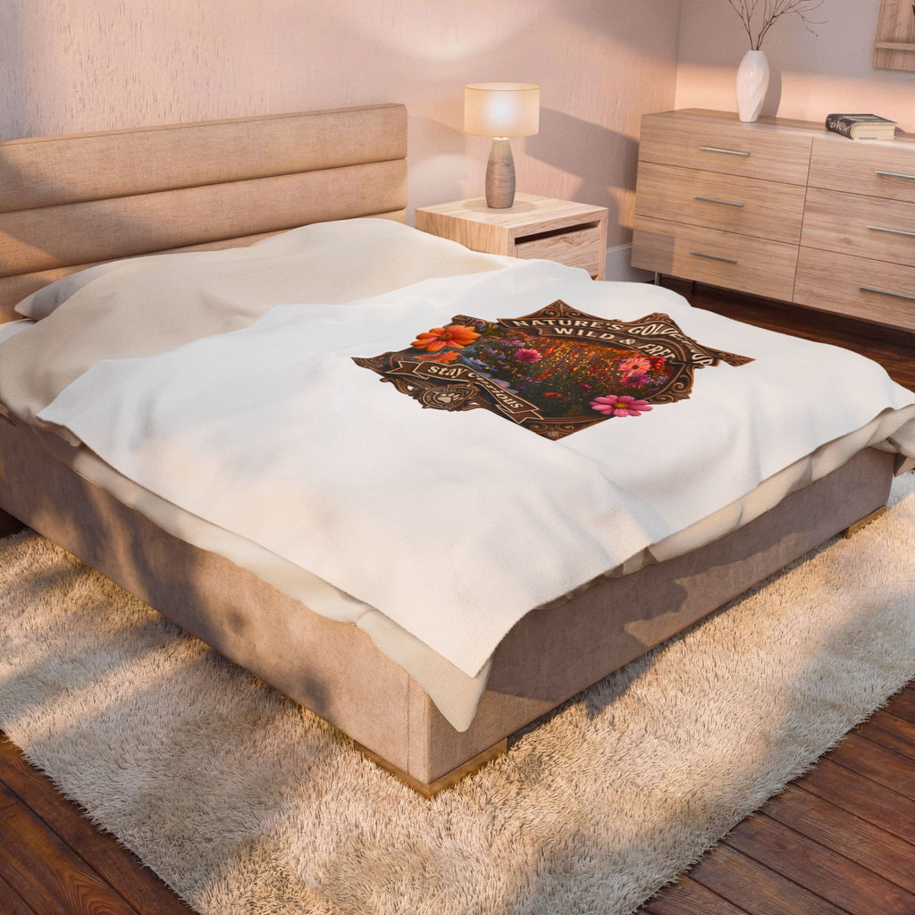 Velveteen Plush Blanket — "Nature's Golden Hour: Wild & Free" Floral Throw
