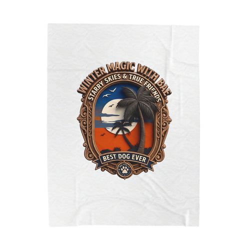 Moonlit Palms Dog Lover Badge Velveteen Throw Blanket in 60 x 80 in, laid flat, front