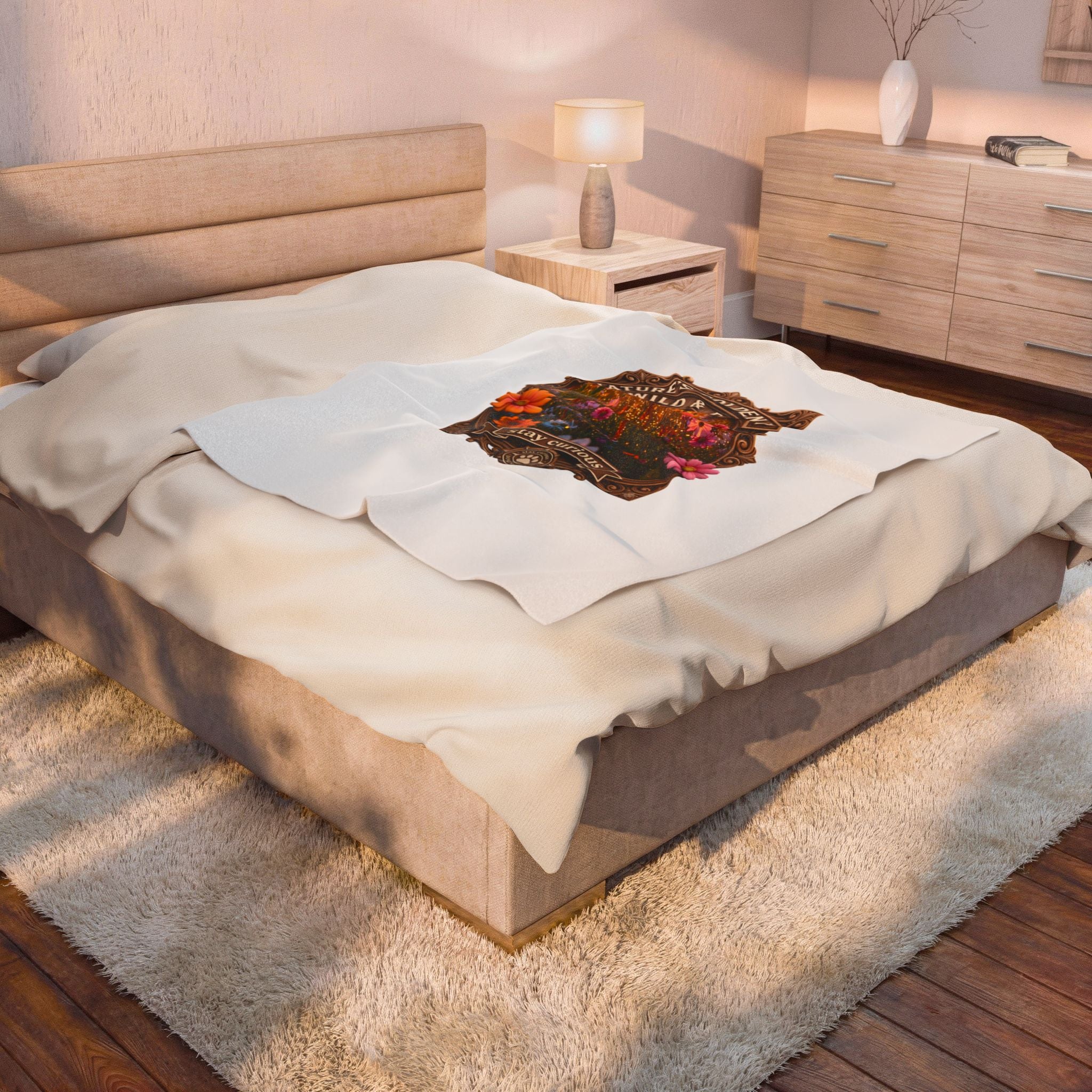 Velveteen Plush Blanket — "Nature's Golden Hour: Wild & Free" Floral Throw