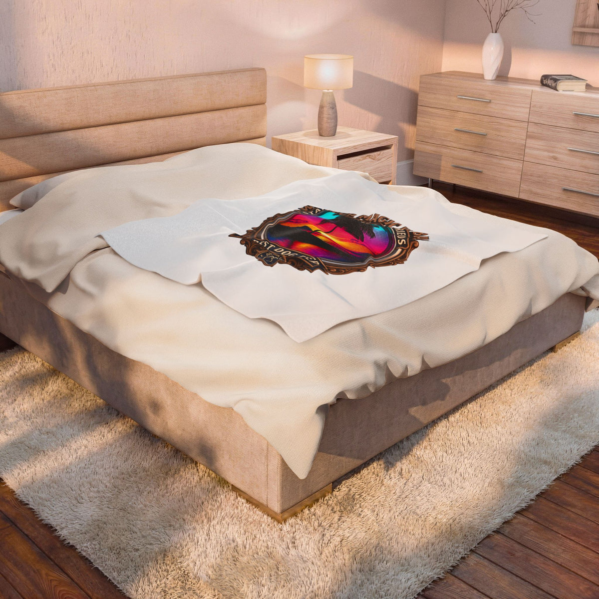 Plush Blanket — "Never Magic With Bark" Tropical Sunset Best Dog Ever Throw