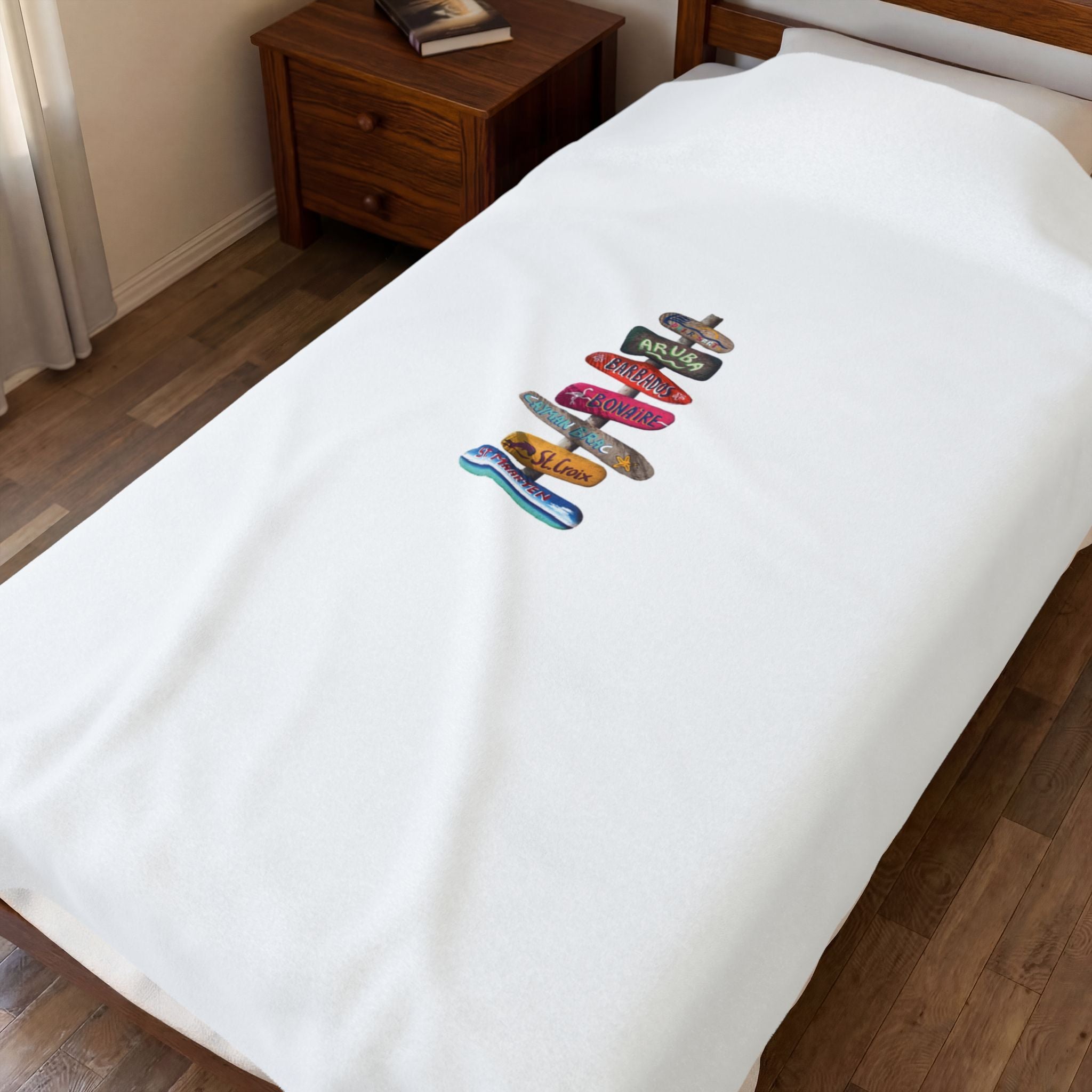 Velveteen Plush Blanket — Cozy Vintage Signpost Travel Throw