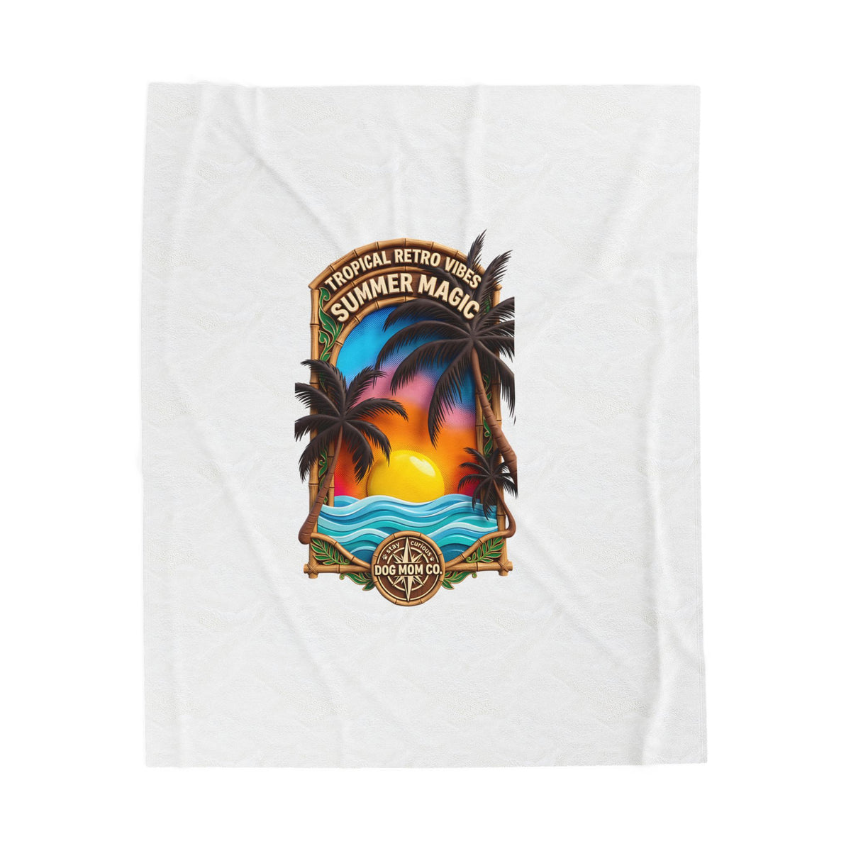 Velveteen Plush Blanket — 'Summer Magic' Tropical Sunset Palm Beach Throw