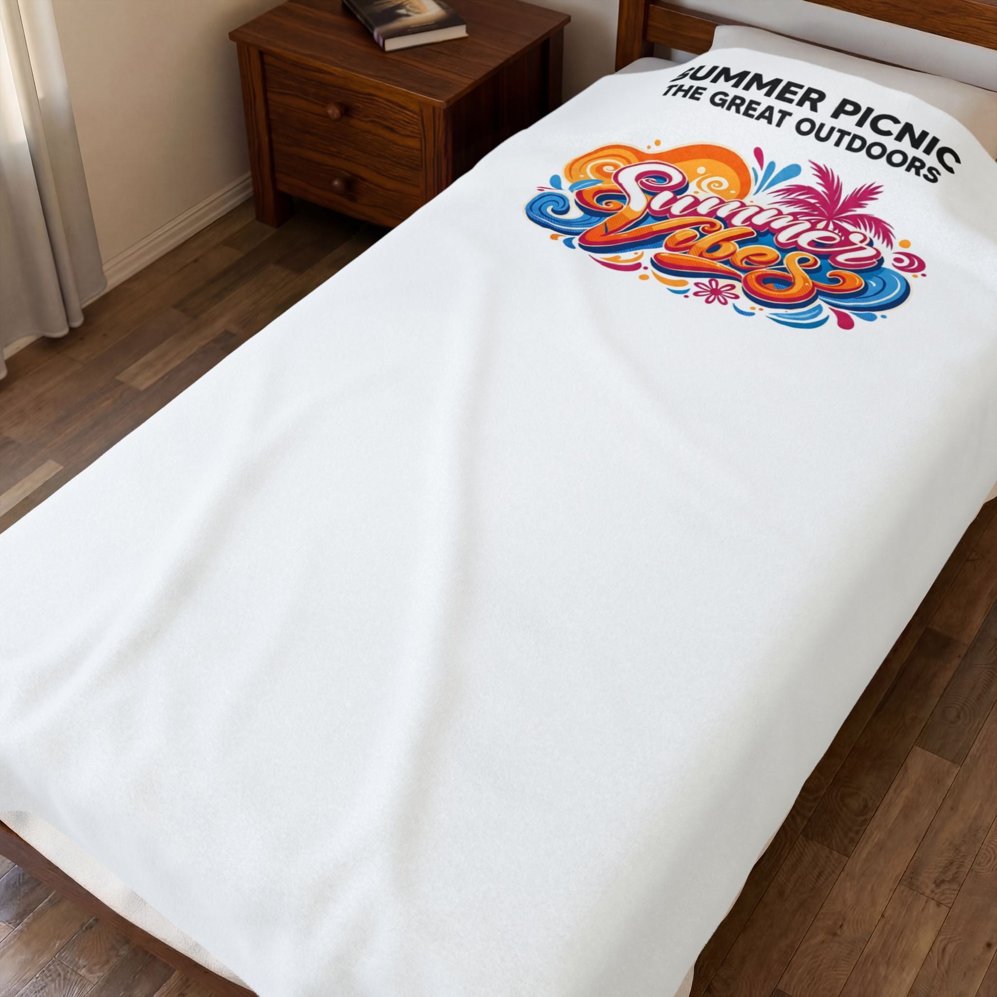 Velveteen Plush Blanket — "Summer Vibes" Colorful Picnic Graphic Throw